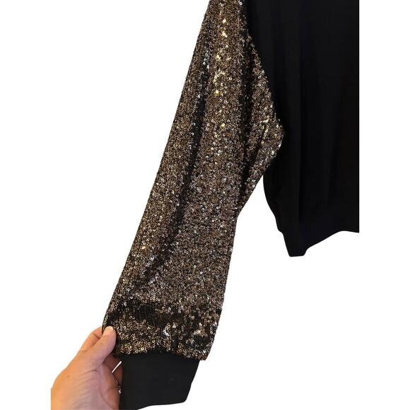 Karen Kane Petites Black Sequin Sleeves Chic Top Size MP - Picture 4 of 8